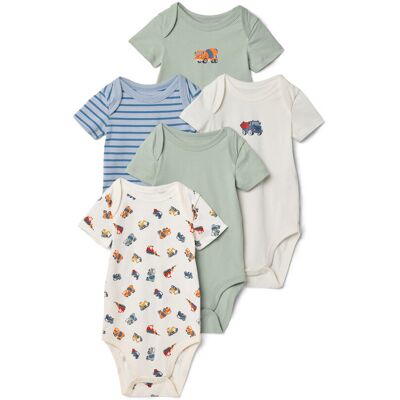 Tchibo - 5 Baby-Bodys mit Mitwachsfunktion - Baby - Gr. 74/80 - hellblau/print Tchibo - 5 Baby-Bodys mit Mitwachsfunktion - Baby - Gr. 74/80 - hellblau/print