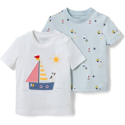 Tchibo - 2 Kinder-T-Shirts mit Applikation - Jungen - Gr. 122/128 - hellblau Tchibo - 2 Kinder-T-Shirts mit Applikation - Jungen - Gr. 122/128 - hellblau