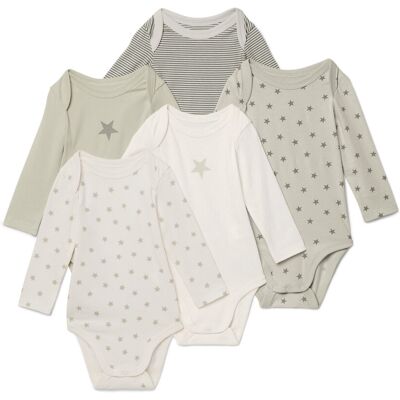 Tchibo - 5 Baby-Bodys mit Mitwachsfunktion - Baby - Gr. 50/56 - olivgrün/print Tchibo - 5 Baby-Bodys mit Mitwachsfunktion - Baby - Gr. 50/56 - olivgrün/print