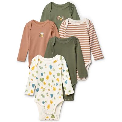Tchibo - 5 Baby-Bodys mit Mitwachsfunktion - Baby - Gr. 74/80 - olivgrün/print Tchibo - 5 Baby-Bodys mit Mitwachsfunktion - Baby - Gr. 74/80 - olivgrün/print