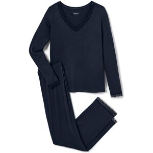 Tchibo - Pyjama-Set mit Spitzenbesatz - Damen - Gr. L - dunkelblau Tchibo - Pyjama-Set mit Spitzenbesatz - Damen - Gr. L - dunkelblau