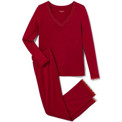 Tchibo - Pyjama-Set mit Spitzenbesatz - Damen - Gr. L - rot Tchibo - Pyjama-Set mit Spitzenbesatz - Damen - Gr. L - rot