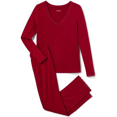 Tchibo - Pyjama mit Spitzenbesatz - Damen - Gr. L - rot Tchibo - Pyjama mit Spitzenbesatz - Damen - Gr. L - rot