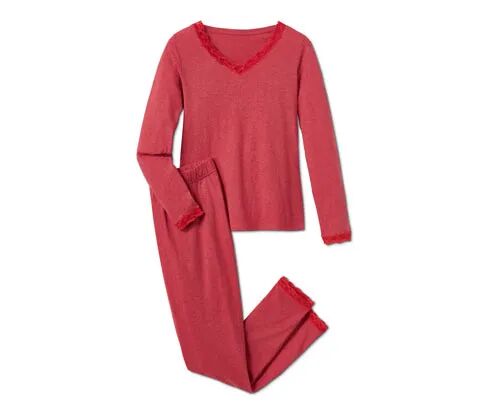 Tchibo - Pyjama mit Spitzenbesatz - Rot/Meliert - Gr.: M Baumwolle Rot M 40/42