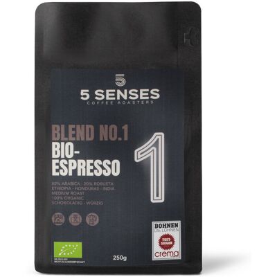 5 Senses Bio-Espresso - Ganze Bohnen - Dunkle Schokolade & Nüsse - 250g - Kaffee 5 Senses Bio-Espresso - Ganze Bohnen - Dunkle Schokolade & Nüsse - 250g - Kaffee