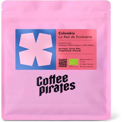 Coffee Pirates – Colombia La Red de Ecolssierra Bio Espresso - 250 g Ganze Bohne - Intensität: 5/6 Coffee Pirates – Colombia La Red de Ecolssierra Bio Espresso - 250 g Ganze Bohne - Intensität: 5/6