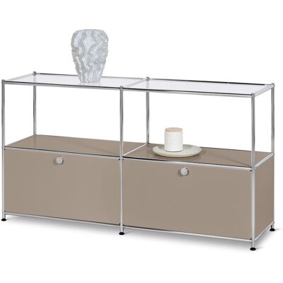 Tchibo - Sideboard Metall »Cn3« mit 2 Klappen und Glasböden - 152x40x82,5cm - taupe - Tchibo - Sideboard Metall »Cn3« mit 2 Klappen und Glasböden - 152x40x82,5cm - taupe -