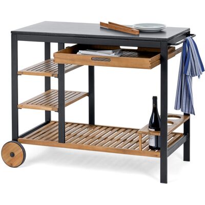 Tchibo - Grillwagen mit Polyzement-Arbeitsfläche - 100x50x84cm - schwarz - Aluminium / Holz / Akazienholz Tchibo - Grillwagen mit Polyzement-Arbeitsfläche - 100x50x84cm - schwarz - Aluminium / Holz / Akazienholz