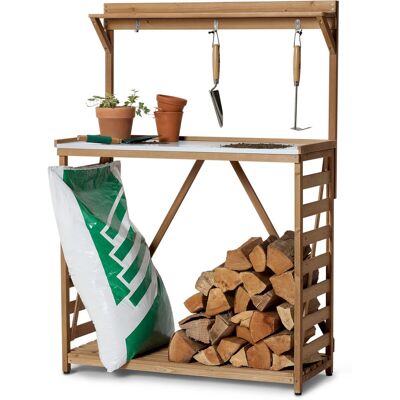Tchibo - Gartenarbeitstisch mit Holzlager - 100x42x143,5cm - silber - Tchibo - Gartenarbeitstisch mit Holzlager - 100x42x143,5cm - silber -