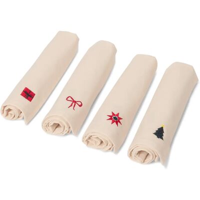Tchibo - 4 bestickte Servietten - weiss Tchibo - 4 bestickte Servietten - weiss
