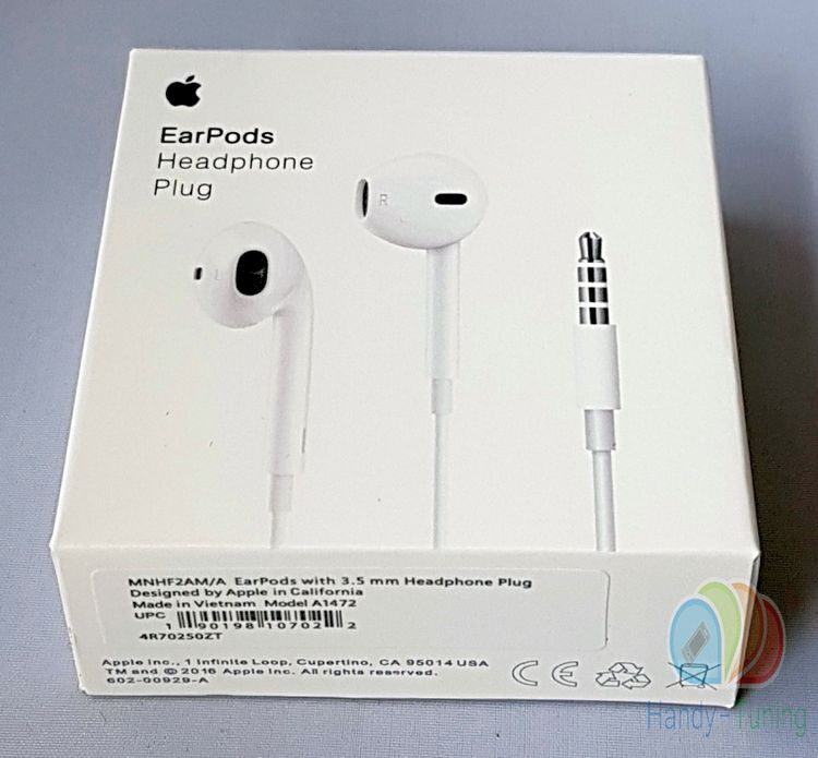 Apple Original Blister Apple MD827 EarPods Headset Kopfhörer Fernbedienung, Staubschutz Stecker