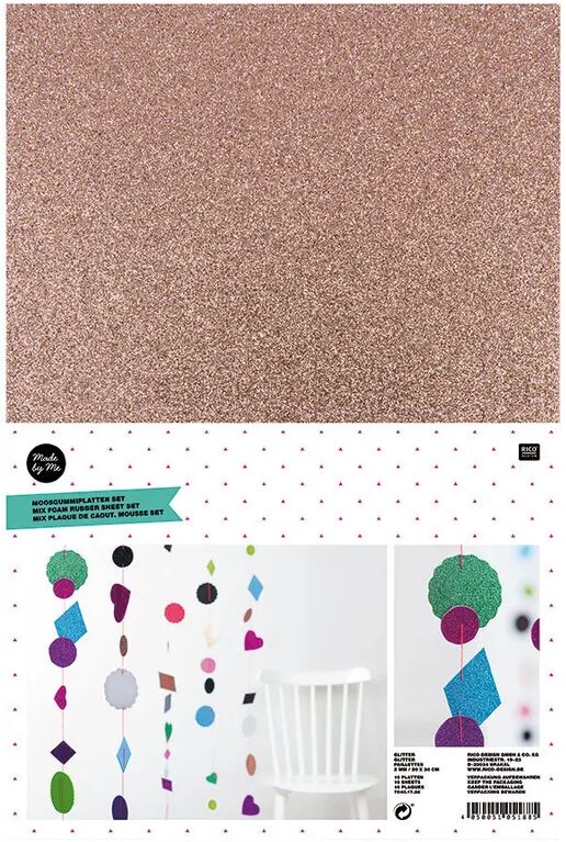 RICO DESIGN Moosgummiplatten FARBMIX GLITZER 10er-Pack in bunt