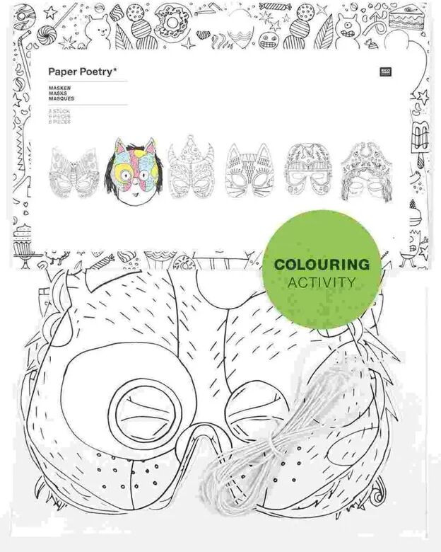 RICO DESIGN Papp-Masken COLOURING ACTIVITY 6er-Pack zum Ausmalen