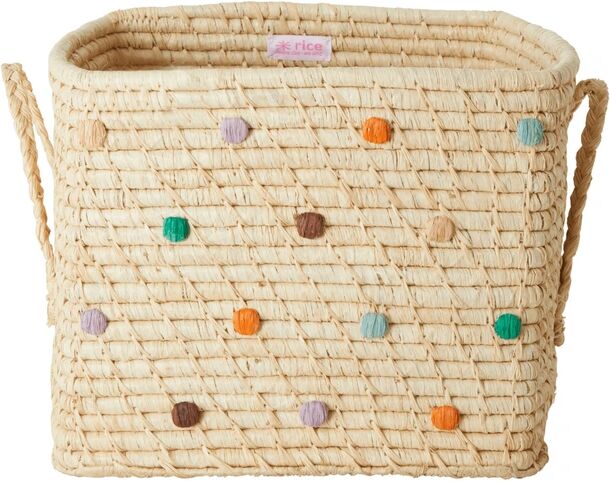 rice Raffia-Korb SQUARE - DOTS in natur