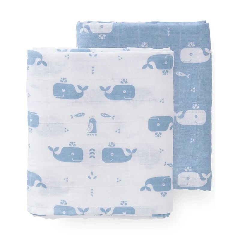 FRESK Mullwindel WHALE (120x120) 2er Pack in blau