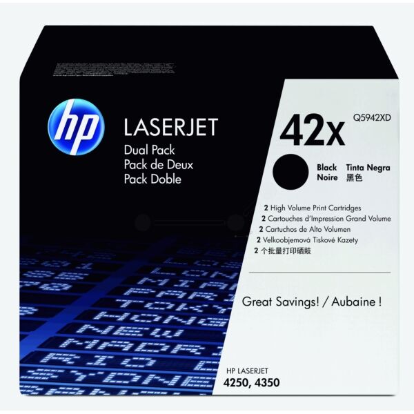 HP Original HP LaserJet 4250 DTNSL Toner (42XD / Q 5942 XD) schwarz Multipack (2 St.), 20.000 Seiten, 2,84 Rp pro Seite