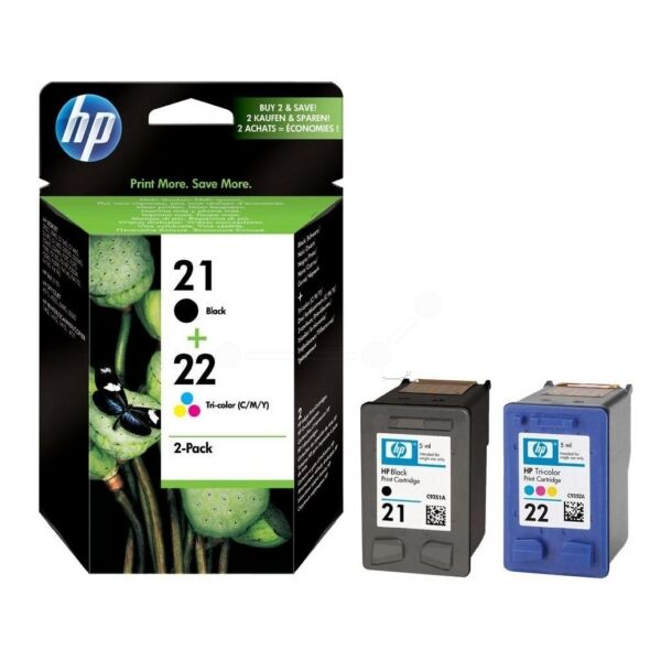 HP Original HP DeskJet F 2210 Tintenpatrone (21+22 / SD 367 AE) multicolor Multipack (2 St.), 360 Seiten, 13,78 Rp pro Seite