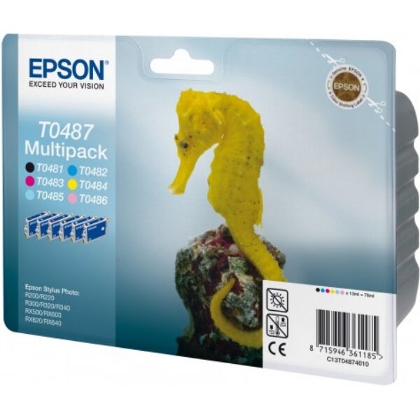 Epson Original Epson Stylus Photo RX 640 Tintenpatrone (T0487 / C 13 T 04874010) multicolor Multipack (6 St.), Inhalt: 630pg + 5x430pg, 6x13ml