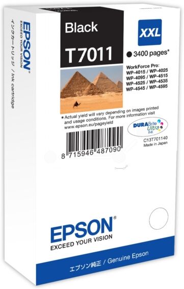 Epson Original Epson WorkForce Pro WP-4595 DNF Blauer Engel Tintenpatrone (T7011 / C 13 T 70114010) schwarz, 3.400 Seiten, 1,66 Rp pro Seite, Inhalt: 63 ml