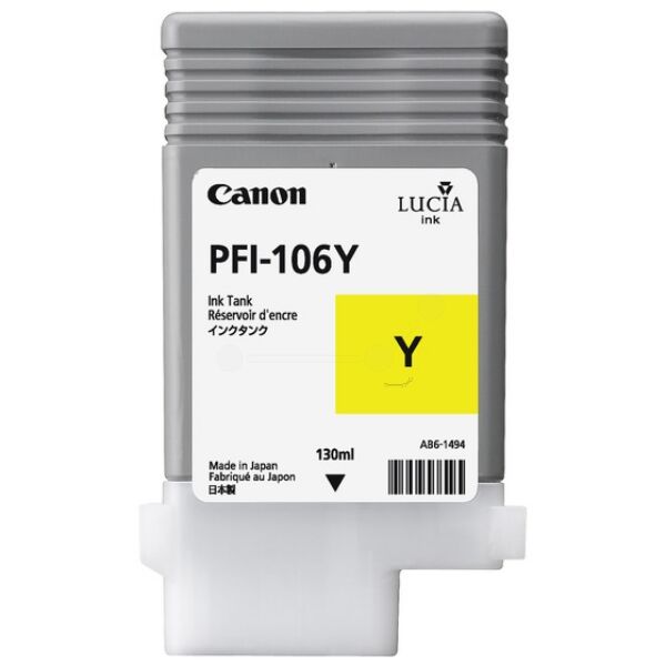Canon Original Canon imagePROGRAF IPF 6400 Series Tintenpatrone (PFI-106 Y / 6624 B 001) gelb, Inhalt: 130 ml