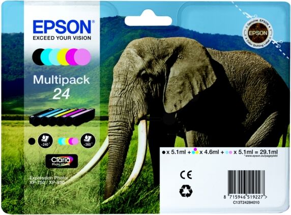 Epson Original Epson Expression Photo XP-850 Tintenpatrone (24 / C 13 T 24284010) multicolor Multipack (6 St.), 360 Seiten, 18,32 Rp pro Seite