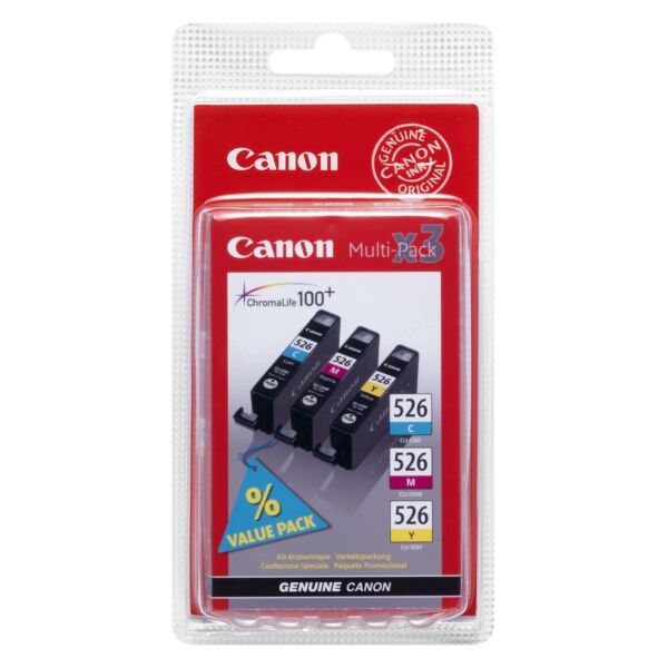 Canon Original Canon Pixma MG 6150 Tintenpatrone (CLI-526 / 4541 B 012) multicolor Multipack (3 St.), Inhalt: 9 ml
