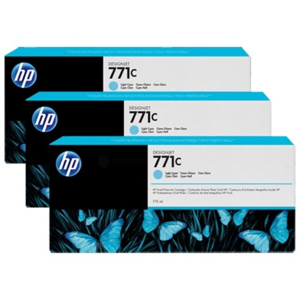 HP Original HP DesignJet Z 6200 Tintenpatrone (771C / B6Y36A) photocyan Multipack (3 St.), Inhalt: 775 ml