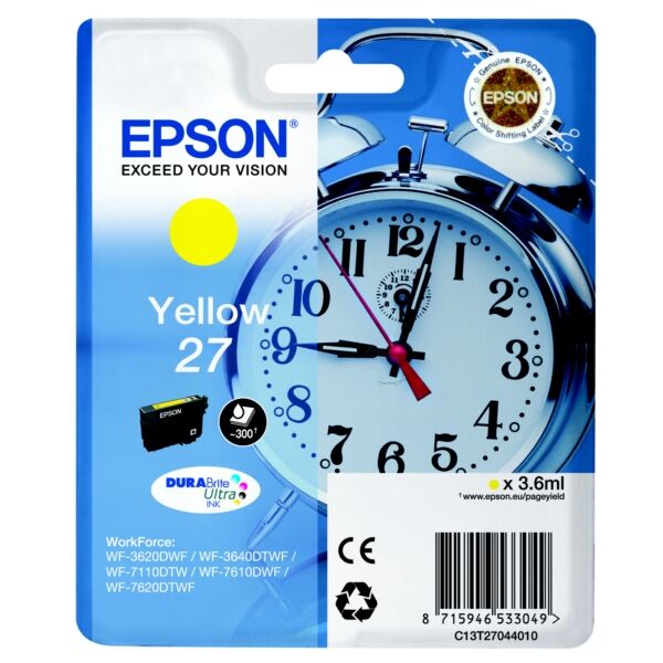 Epson Original Epson WorkForce WF-3640 DTWF Tintenpatrone (27 / C 13 T 27044010) gelb, 300 Seiten, 3,7 Rp pro Seite, Inhalt: 3 ml