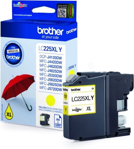 Brother Original Brother LC-225 XL Y Tintenpatrone gelb, 1.200 Seiten, 1,38 Rp pro Seite, Inhalt: 11 ml - ersetzt Brother LC225XLY Druckerpatrone