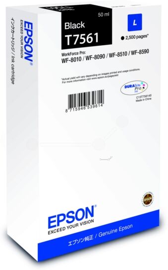 Epson Original Epson WorkForce Pro WF-8510 DWF Tintenpatrone (T7561 / C 13 T 756140) schwarz, 2.500 Seiten, 2,23 Rp pro Seite, Inhalt: 50 ml