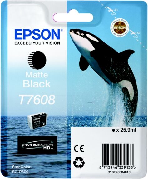 Epson Original Epson SureColor SC-P 600 Tintenpatrone (T7608 / C 13 T 76084010) mattschwarz, 1.100 Seiten, 2,39 Rp pro Seite, Inhalt: 25 ml