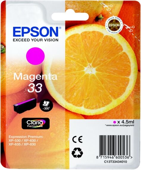 Epson Original Epson Expression Premium XP-630 Tintenpatrone (33 / C 13 T 33434010) magenta, 300 Seiten, 4,33 Rp pro Seite, Inhalt: 4 ml