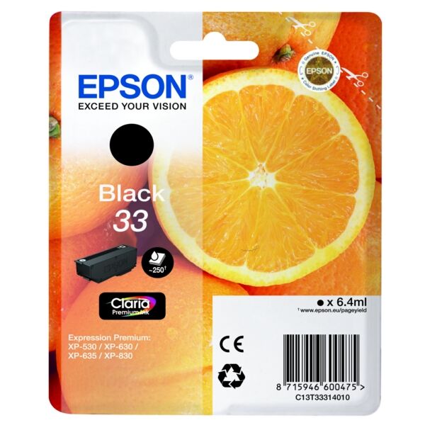 Epson Original Epson Expression Premium XP-7100 Tintenpatrone (33 / C 13 T 33314012) schwarz, 250 Seiten, 6,42 Rp pro Seite, Inhalt: 6 ml