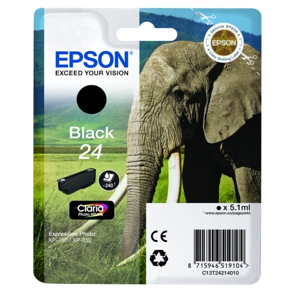 Epson Original Epson Expression Photo XP-860 Tintenpatrone (24 / C 13 T 24214012) schwarz, 360 Seiten, 2,96 Rp pro Seite, Inhalt: 5 ml