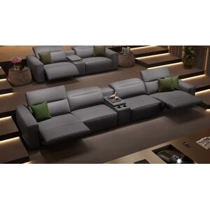 sofanella Leder Kino Couch LENOLA 4-Sitzer Relax Sofa 366x72x109cm grau