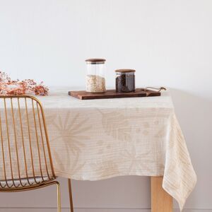 Maisons du Monde Gewebte Jacquard-Tischdecke aus Baumwollgaze mit ecrufarbenem und beigem Palmenmotiv, 140x250cm