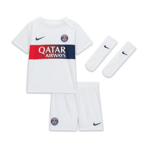 Paris Saint-Germain 2023/24 AwayDreiteiliges Nike Dri-FIT-Set für Babys und Kleinkinder - Weiß - 3-6M