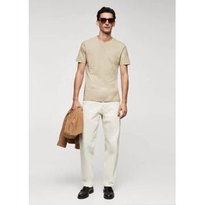 mango man Basic-Baumwollshirt mit V-Ausschnitt - Beige - L - männlich