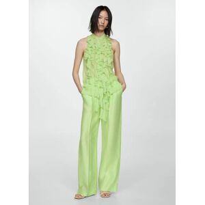 Mango Wideleg-Leinenhose - Limette - 44 - weiblich