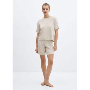 Mango Pyjama-Strickshorts aus Baumwolle mit Leinen - Beige - L - weiblich