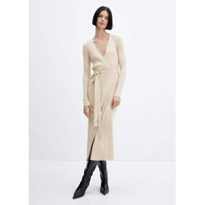 Mango Wickelkleid mit Rippstruktur - Beige - M - weiblich