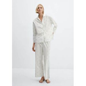 Mango Pyjama-Baumwollhemd mit Blumenstickerei - Cremeweiß - S - weiblich