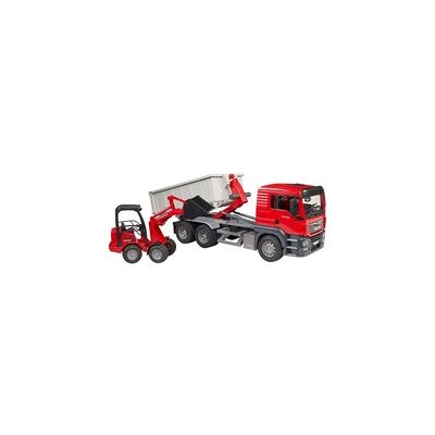 Bruder MAN TGS LKW mit Abrollcontainer und Schäffer Hoflader, Modellfahrzeug Bruder MAN TGS LKW mit Abrollcontainer und Schäffer Hoflader, Modellfahrzeug