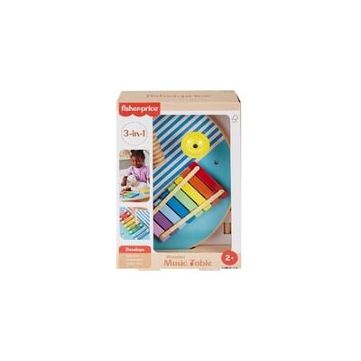 Fisher-Price Holz-Musiktisch mit 3 Percussion-Instrumenten, Musikspielzeug Fisher-Price Holz-Musiktisch mit 3 Percussion-Instrumenten, Musikspielzeug