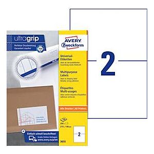 AVERY Zweckform Universal Etiketten 3655, ultragrip, A4, matt, 200 Etiketten