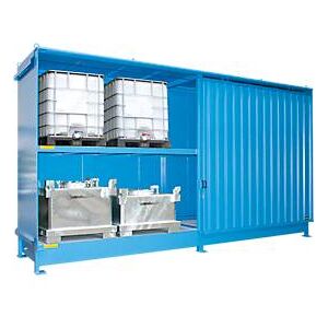 Regalcontainer Bauer Typ CEN 59-2 IBC, 2 Fachebenen, Schiebetor, 2000 l, B 6245 x T 1550 x H 3465 mm, lichtblau RAL 5012