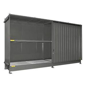 Regalcontainer Bauer Typ CEN 59-2 IBC, 2 Fachebenen, Schiebetor, 2000 l, B 6245 x T 1550 x H 3465 mm, mausgrau RAL 7005