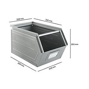 Schäfer Shop Select Sichtlagerkasten, mit Tragestab, L 377 x B 211 x H 201 mm, 11,5 l, 60 kg, Stahl, galvanisch verzinkt