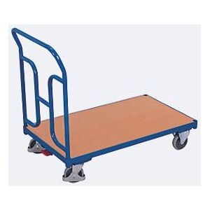 Schiebebügelwagen, Stahl/MDF-Platte, Enzianblau/Buche-Dekor, L 1030 x B 600 mm, mit gebogenen Rohren, TPE-Rollen mit EasySTOP, bis 250 kg