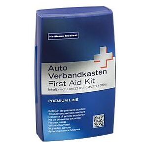 Verbandkasten Premium, für das Auto, Inhalt nach DIN 13 164, temperaturbeständig von -20 bis +130°, B 160 x T 70 x H 250 mm, Polypropylen, blau